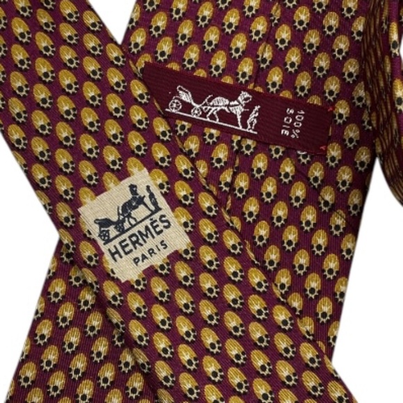 HERMÈS 820 EA Burgundy Art Silk LUXURY Tie FRANCE - Picture 4 of 5
